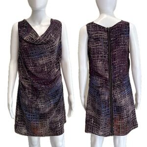 Flounce 100% Silk Ruched Sleeveless Dress Size Small Abstract Print Zipper Back